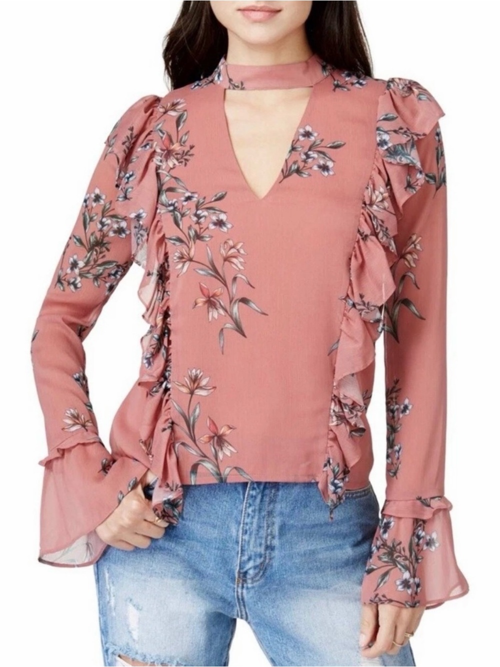 NWT Endless Rose Choker Floral Blouse in Dusty Rose